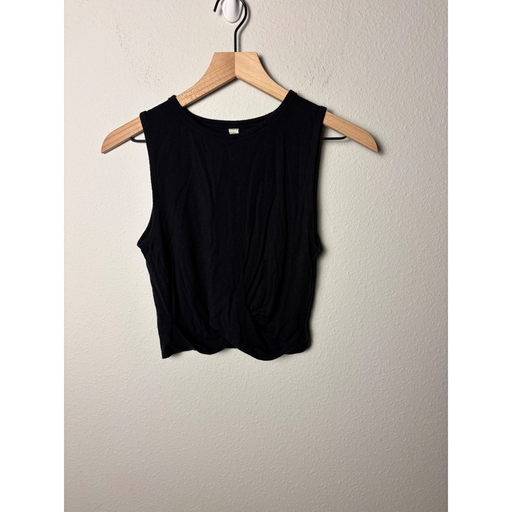 Alo Yoga Black Cover Tank Top Front Twist Cropped Sleeveless Size S